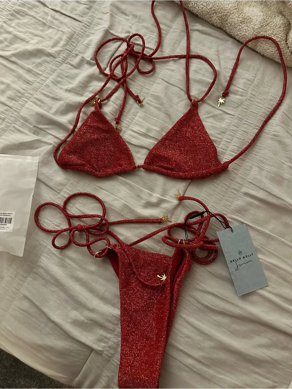 Hello Molly - Afterglow island swim top and bottoms -Shimmer Tie-Side Bikini Set